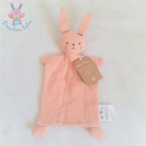 Doudou plat Lapin lange tissu rose nœud noir ALINEA MINI