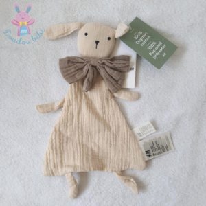 Doudou plat Lapin lange beige écru nœud marron H&M