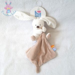 Doudou Lapin blanc pois mouchoir beige SUCRE D'ORGE