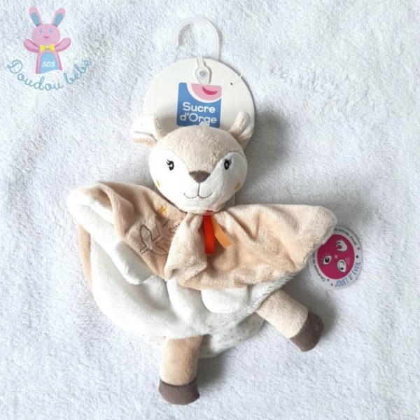 Doudou plat Biche beige blanc SUCRE D'ORGE