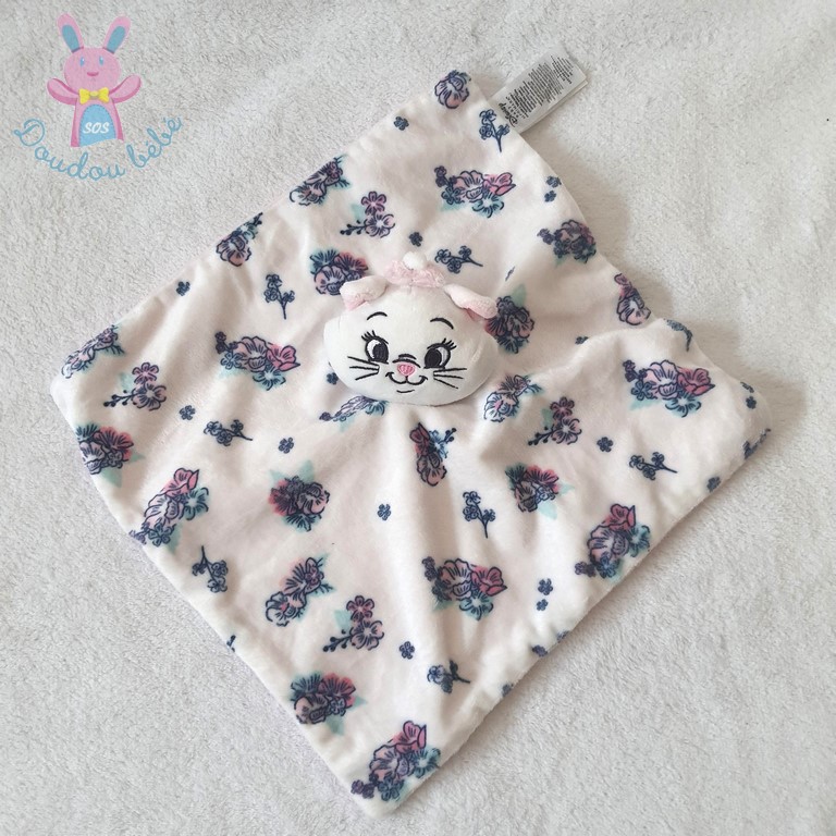 Doudou plat Chat Marie blanc rose fleurs DISNEY PRIMARK