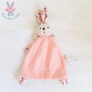 Doudou plat Lapin rose beige coquelicot fleurs KALOO