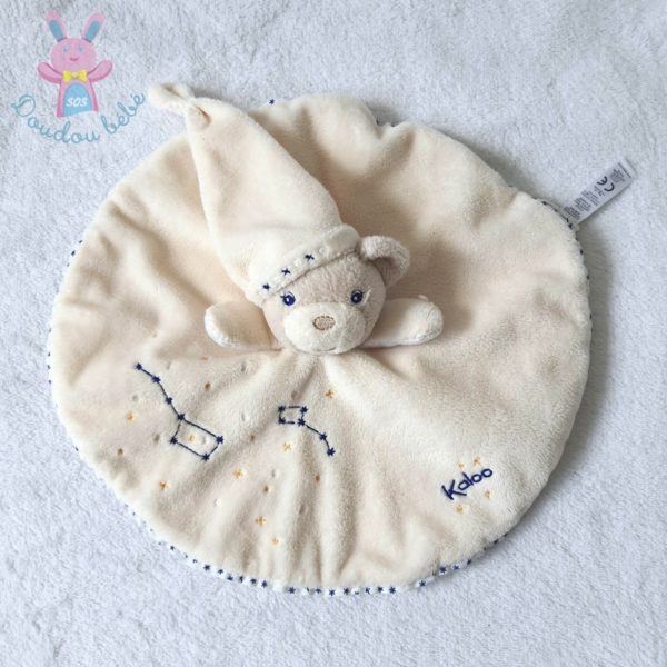 Doudou plat Ours rond blanc bleu "Ma petite étoile" KALOO