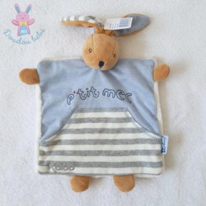 Doudou plat Lapin « P’tit mec » bleu rayé gris blanc KALOO