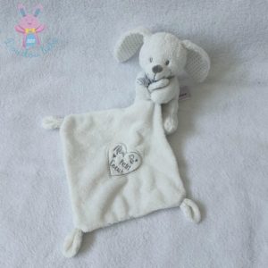 Doudou Lapin blanc et coeurs gris mouchoir « Mon petit coeur » POMMETTE