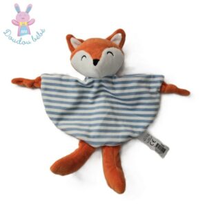 Doudou plat Renard orange blanc rayé bleu TOM & KIDDY