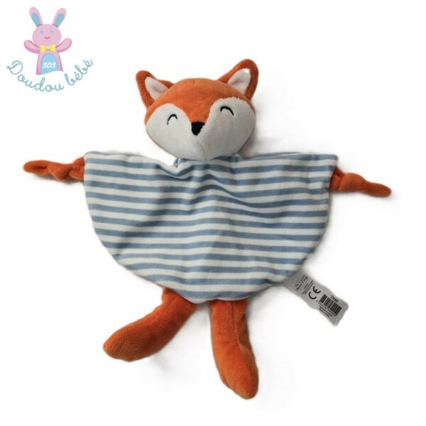 Doudou plat Renard orange blanc rayé bleu TOM & KIDDY