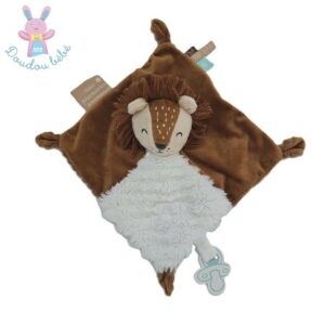 Doudou plat Lion marron blanc côtelé TAPE A L’OEIL TAO