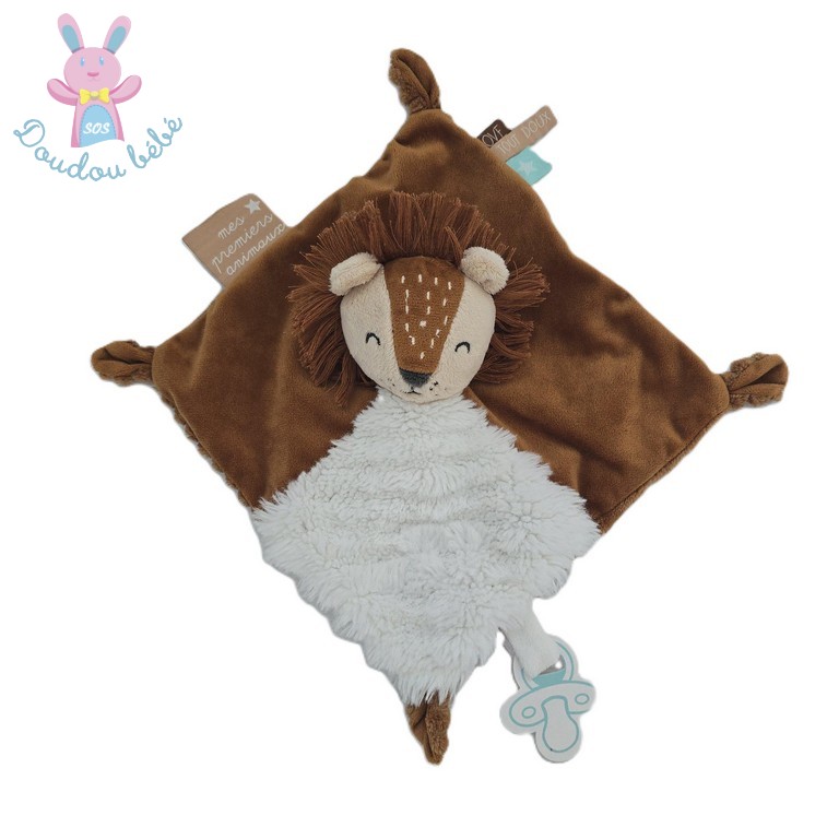 Doudou plat Lion marron blanc côtelé TAPE A L'OEIL TAO