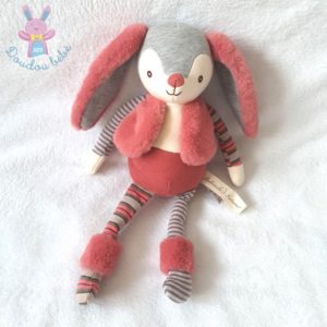 Doudou Lapin Natural rose gris blanc gilet BUKOWSKI