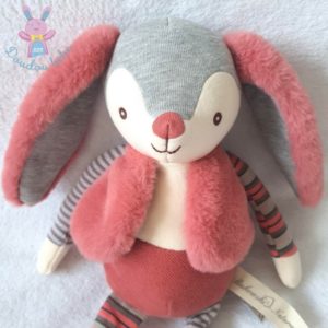 Doudou Lapin Natural rose gris blanc gilet BUKOWSKI