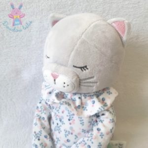 Doudou Chat gris blanc pull fleurs rose bleu OBAIBI OKAIDI