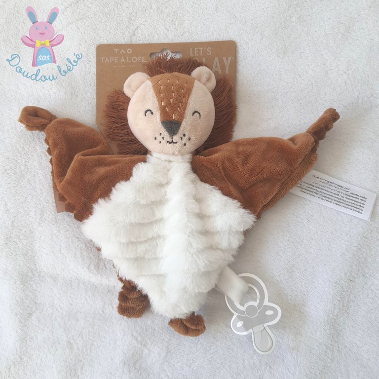 Doudou plat Lion marron blanc côtelé TAPE A L'OEIL TAO