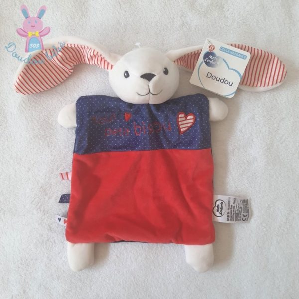 Doudou plat bleu rouge bisou MOTS D'ENFANTS