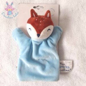 Doudou marionnette RENARD bleu blanc marron MES PETITS CAILLOUX