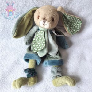 Doudou Lapin beige vert fleurs pétales chaussettes BUKOWSKI