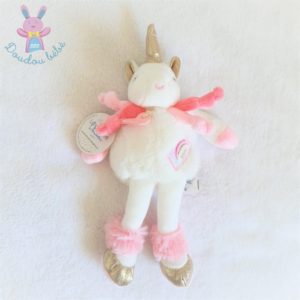 Licorne Lucie blanc rose doré 22 cm DOUDOU ET COMPAGNIE