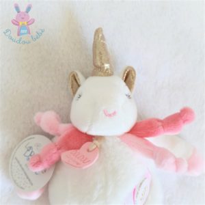 Licorne Lucie blanc rose doré 22 cm DOUDOU ET COMPAGNIE