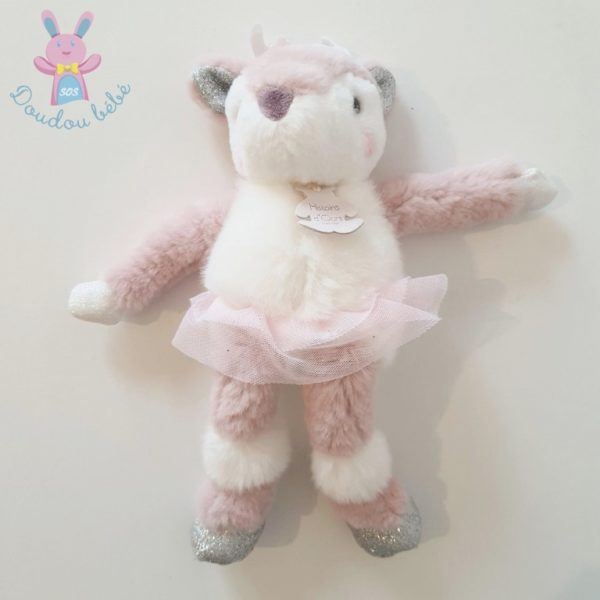 Doudou Faon Eléa rose blanc Les petits twist 26 cm HISTOIRE D'OURS