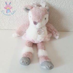 Doudou Faon Eléa rose blanc Les petits twist 26 cm HISTOIRE D’OURS