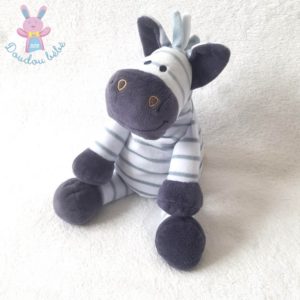 Doudou Zèbre Zébrito bleu rayé 28 cm NOUKIE’S