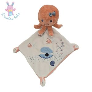 Doudou Pieuvre Poulpe saumon blanc mouchoir TEX BABY
