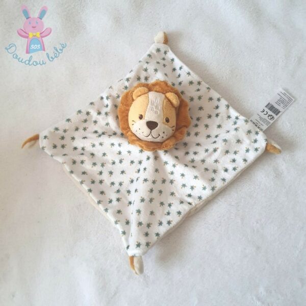 Doudou plat Lion orange blanc beige palmiers vert B&M