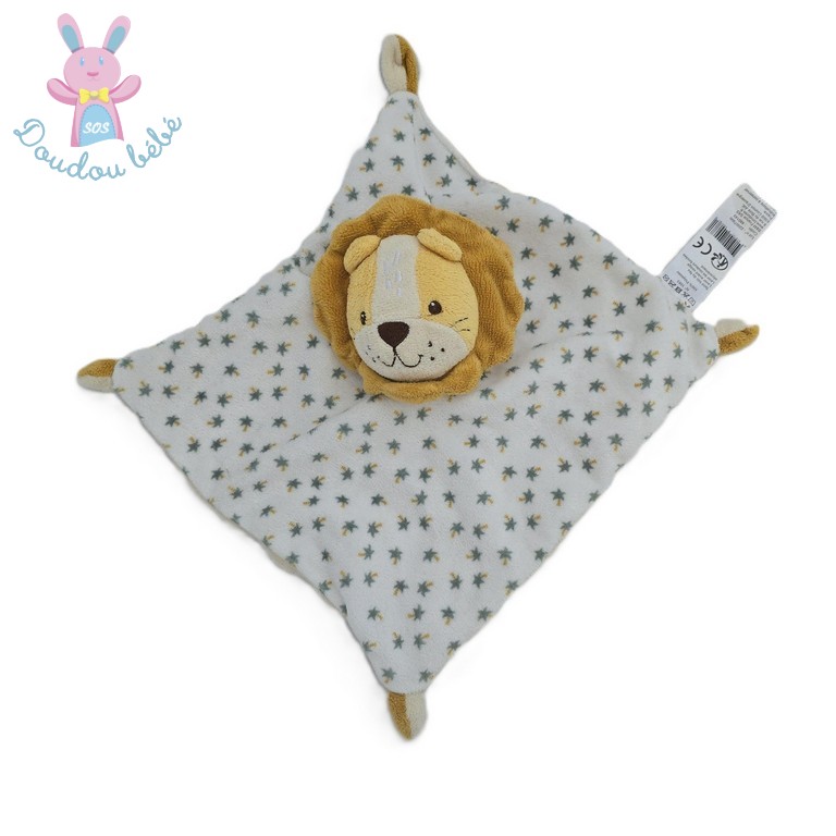 Doudou plat Lion orange blanc beige palmiers vert B&M