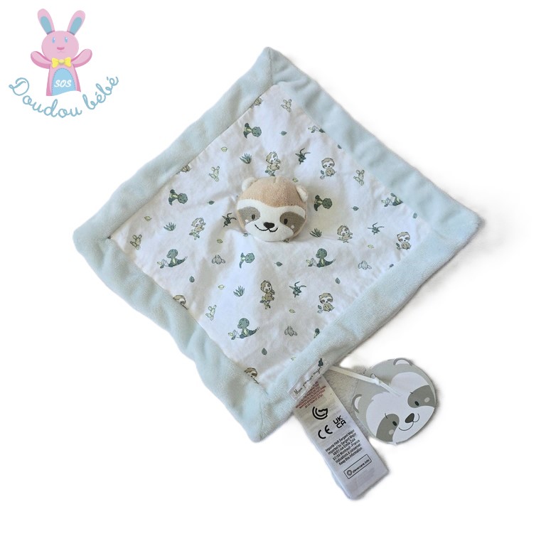 Doudou plat Paresseux bleu blanc vert SERGENT MAJOR