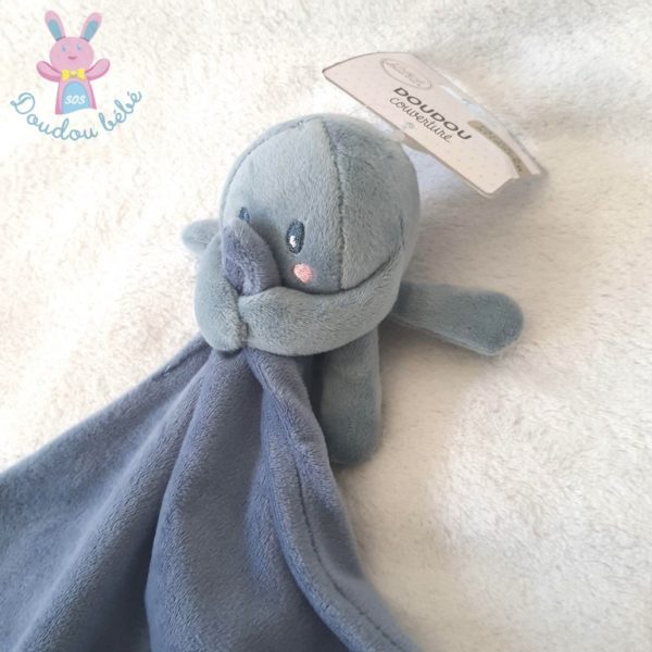 Doudou Pieuvre Poulpe bleu mouchoir BEBE DOUCEUR