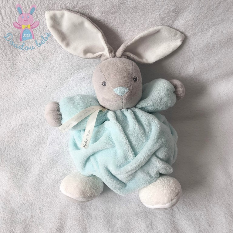 Doudou Lapin boule plume gris vert d'eau 25 cm KALOO