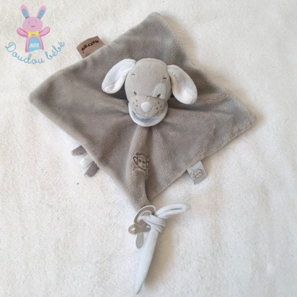 Doudou plat Chien Toby gris bleu hibou NATTOU