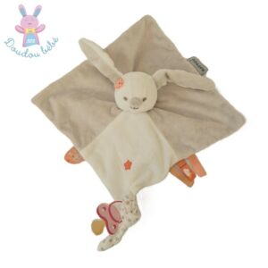 Doudou plat Lapin Mia et Basile blanc beige orange NATTOU