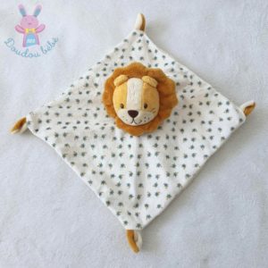 Doudou plat Lion orange blanc beige palmiers vert ORCHESTRA