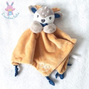 Doudou plat Renne jaune moutarde bleu beige DODO D’AMOUR