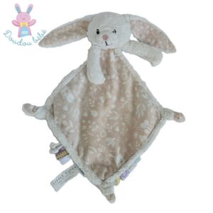 Doudou plat Lapin blanc rose petits motifs LITTLE DUTCH
