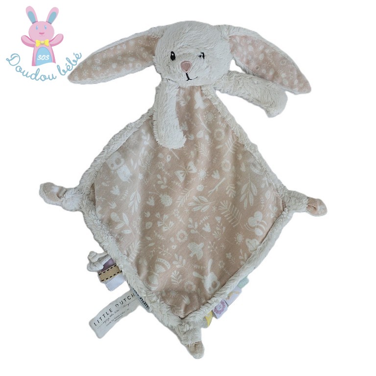 Doudou plat Lapin blanc rose petits motifs LITTLE DUTCH