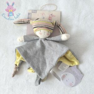 Doudou plat Poupée gris jaune Les Petits dodos MOULIN ROTY