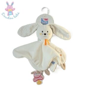 Doudou plat Lapin blanc beige pois étoiles SUCRE D’ORGE