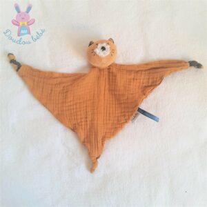 Doudou plat Chat lange Les Moustaches moutarde bleu MOULIN ROTY