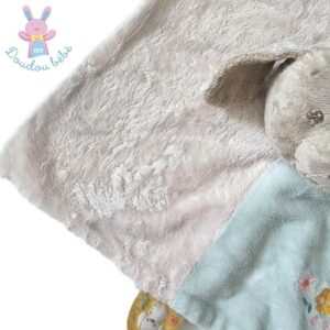 Doudou plat Chien Iris & Lali rose bleu beige fleurs NATTOU
