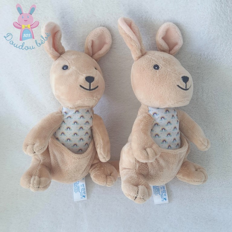 Lot de 2 doudous Kangourou beige poche ARTHUR & LOLA