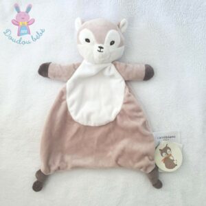 Doudou plat Renard Maxou beige et blanc Carré Blanc