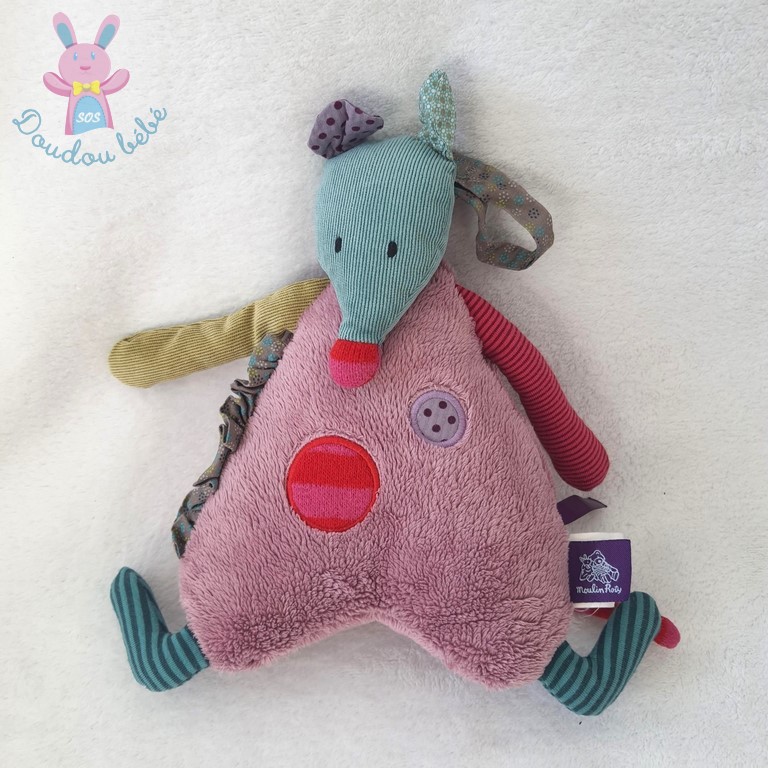 Doudou Souris musicale mauve coloré Les Jolis pas Beaux MOULIN ROTY