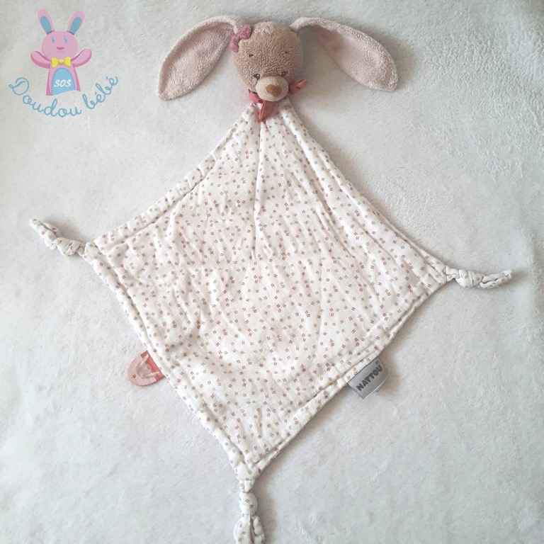 Doudou plat Lapin lange blanc rose beige Sasha et Pauline NATTOU