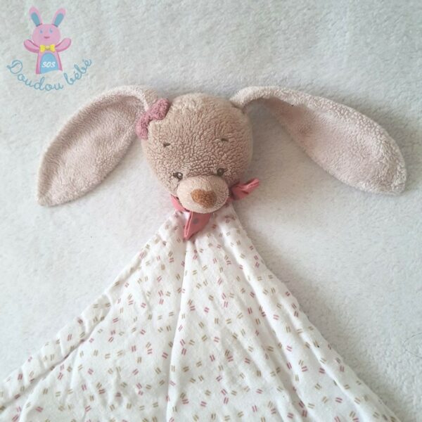 Doudou plat Lapin lange blanc rose beige Sasha et Pauline NATTOU