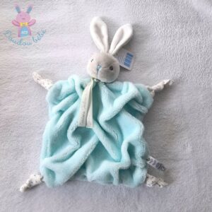 Doudou plat Lapin plume vert d’eau gris et blanc KALOO