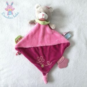 Doudou plat carré lapin rose beige coeurs Nina NATTOU