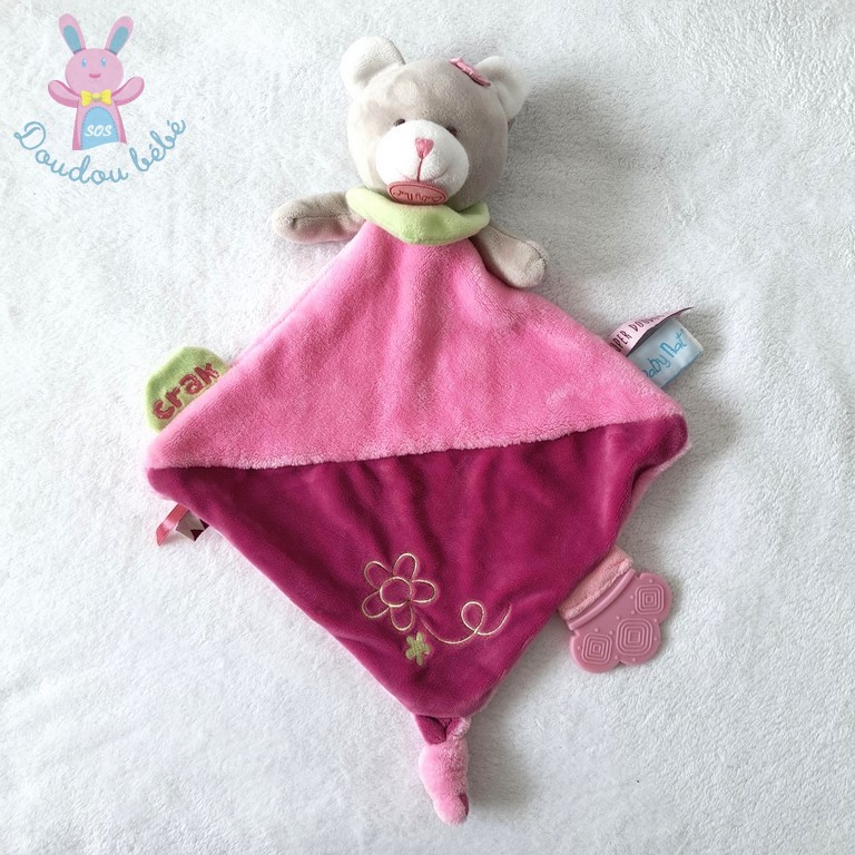 Super doudou plat Ours rose fuchsia gris BABY NAT