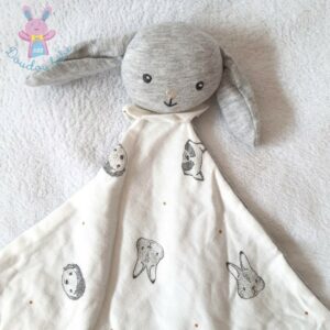 Doudou plat Lapin lange blanc gris+ sac VERTBAUDET